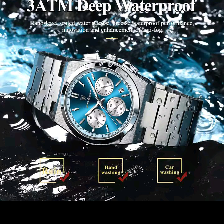 Watch with water resistance text on a black background